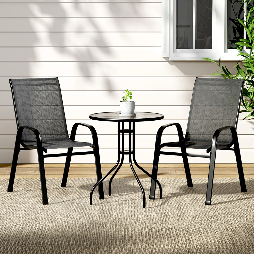 Tomos 2-Seater Table and chairs Stackable Bistro Set Patio Coffee 3-Piece Outdoor Furniture - Black - Nurns