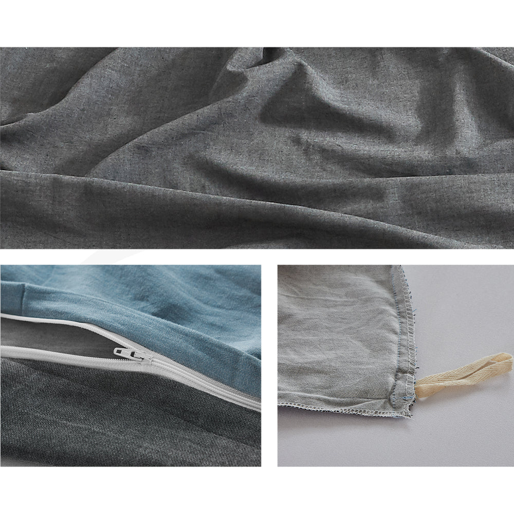 Double Cosy Club Cotton Bed Sheets Set Blue Grey Cover - Nurns