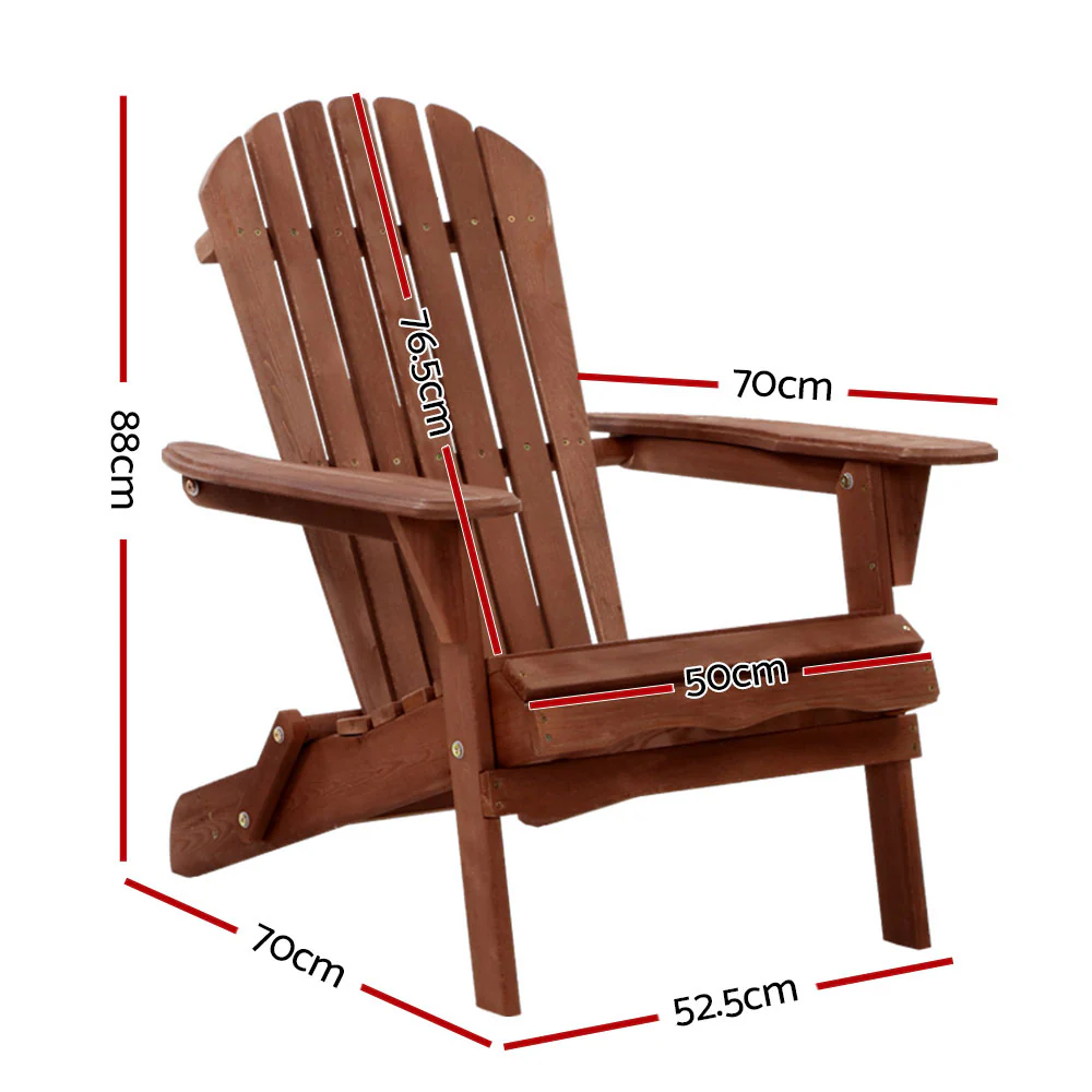 Adirondack Gardeon Outdoor Chairs Wooden Foldable Beach Chair Patio Furniture Brown - Nurns
