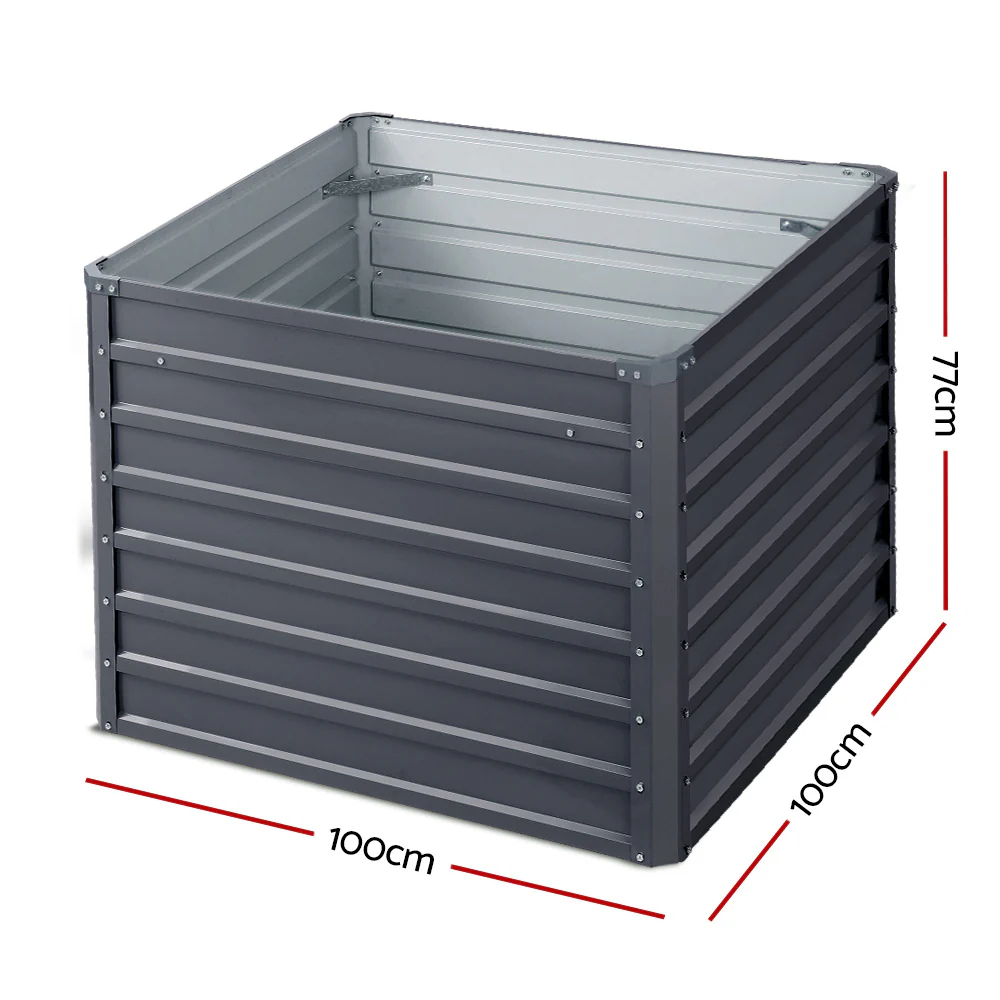 Set of 2 Garden Bed 100x100x77cm Planter Box Raised Container Galvanised - Nurns