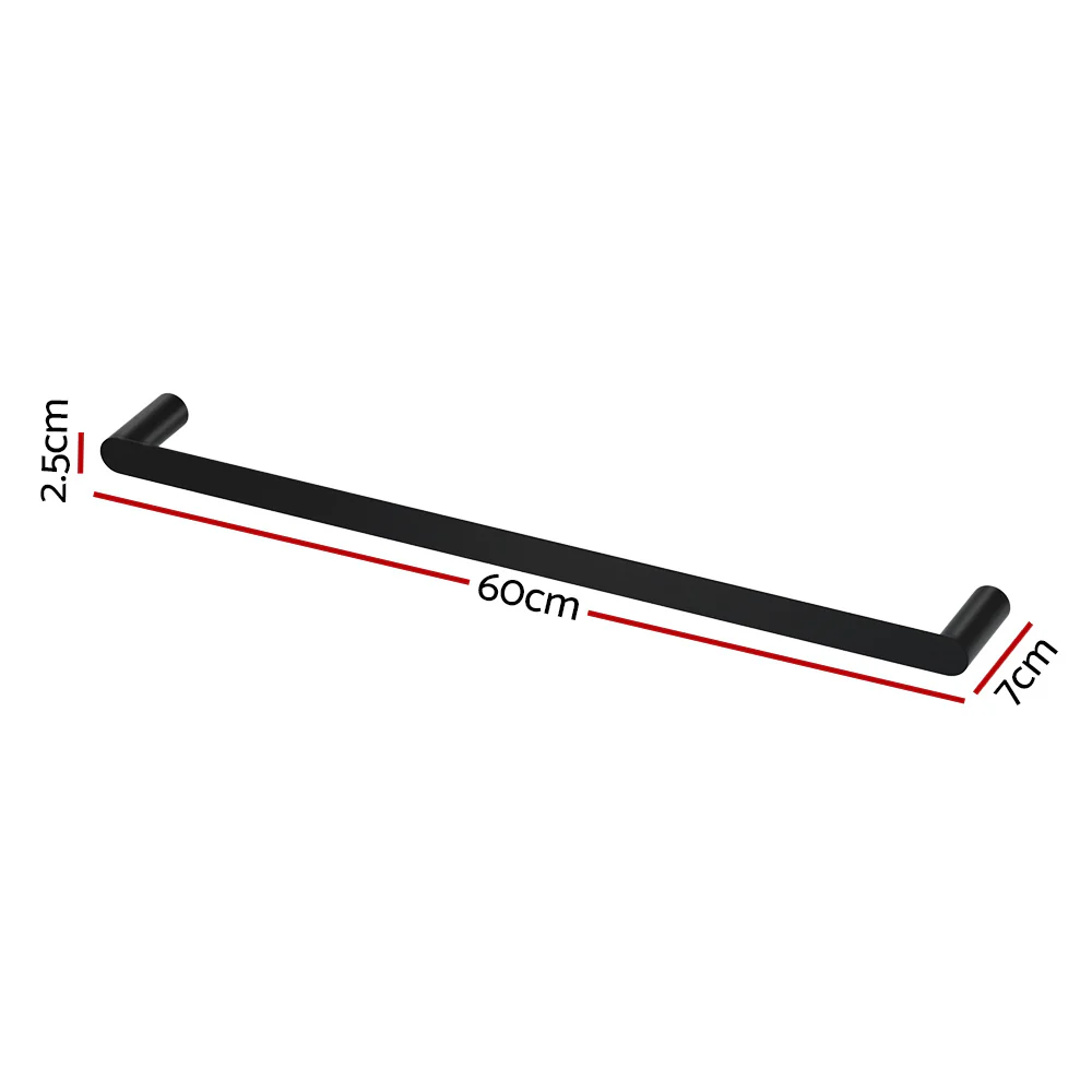 Towel Rail Rack Holder Single 600mm Wall Mounted Stainless Steel - Black - Nurns
