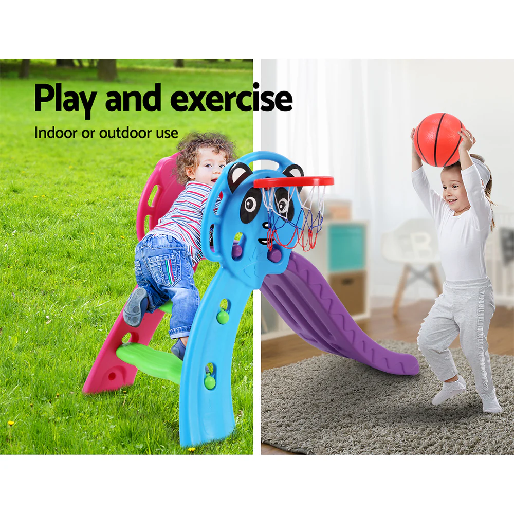 Panda Kids Slide with Basketball Hoop Outdoor Indoor Playground Toddler Play - Nurns