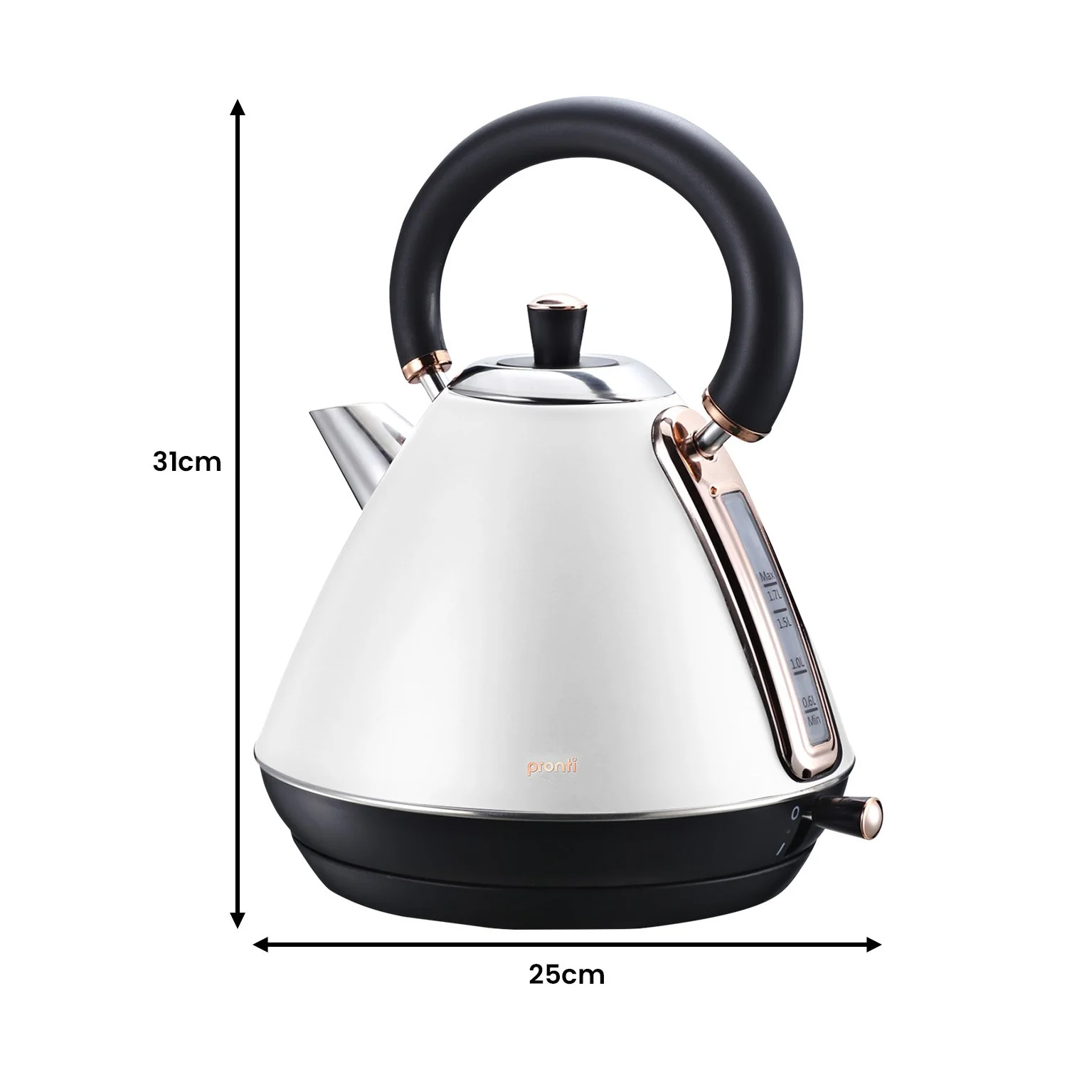 Pronti 1.7l Rose Trim Collection Kettle - White - Nurns