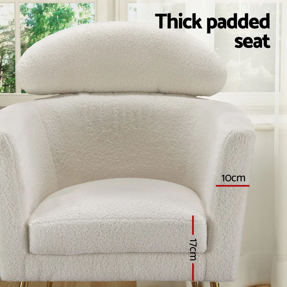 Armchair Bouclé Fabric - White - Nurns