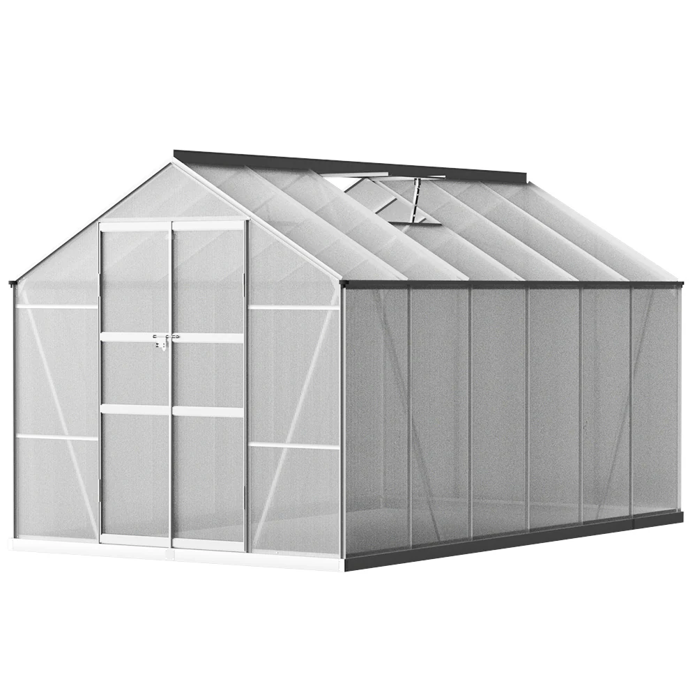 Greenfingers Greenhouse 3.7x2.5x2.26M Double Doors Aluminium Green House Garden Shed - Nurns