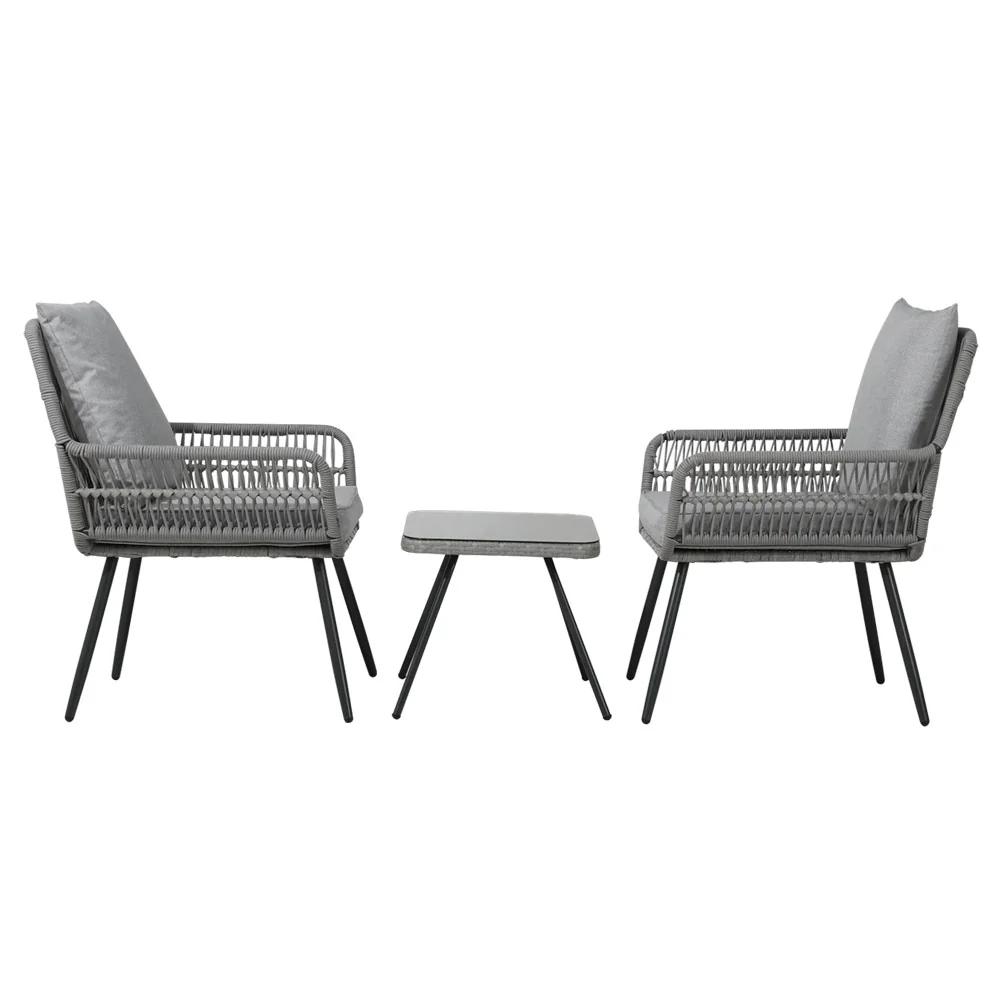 Dionne 2-Seater Chairs Table Patio 3-Piece Outdoor Furniture - Grey - Nurns