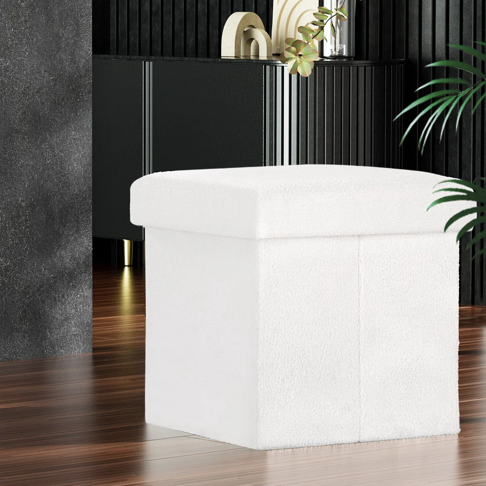 Ottoman Storage Foot Stool Vanity Square Teddy - White - Nurns