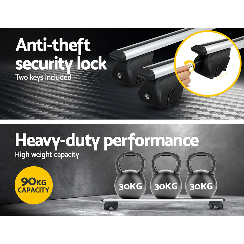 Universal Car Roof Rack Aluminium Cross Bars Adjustable 126cm Silver Upgraded - Nurns