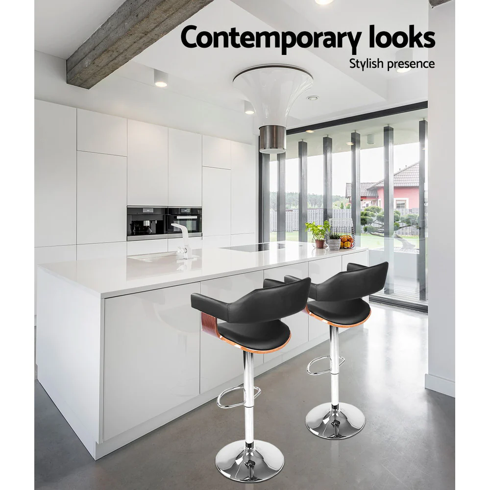 Set of 2 Chalcis Wooden Bar Stool - Black & Wood - Nurns