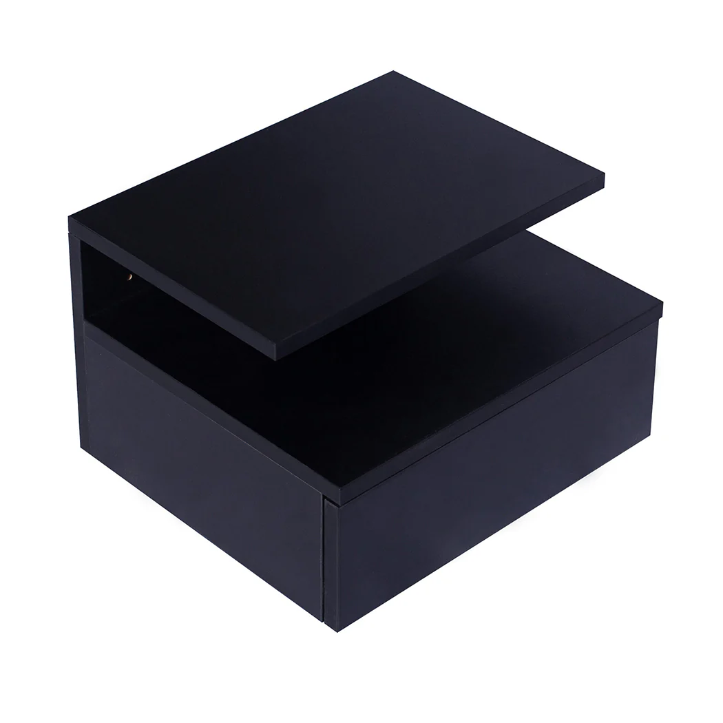Set of 2 Digby LED Bedside Tables LED Side Table Storage Floating Nightstand X2 - Black - Nurns