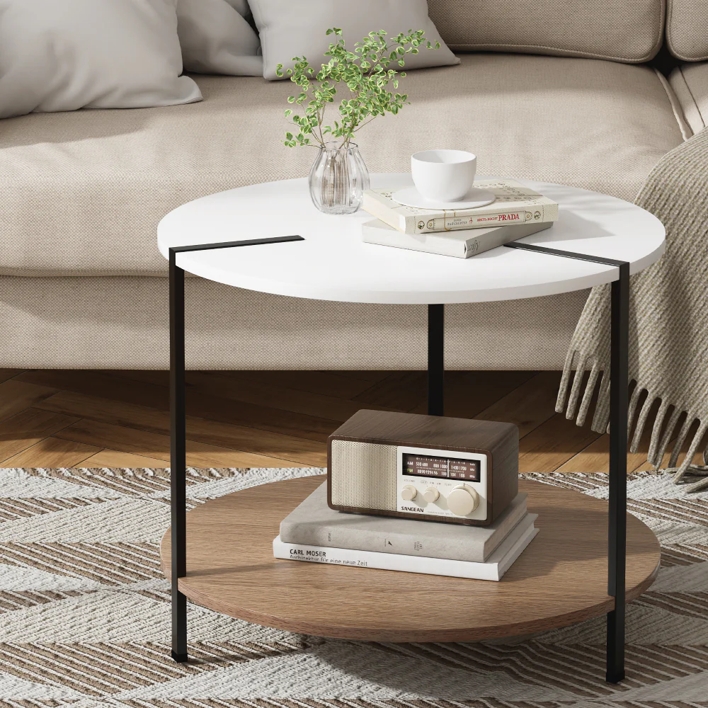 Irida Side End Table Round - White & Wood - Nurns