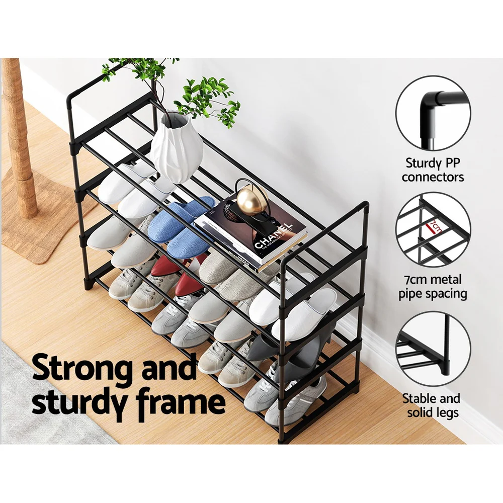 Artiss Shoe Rack 4-tier 16 Pairs Stackable Black - Nurns