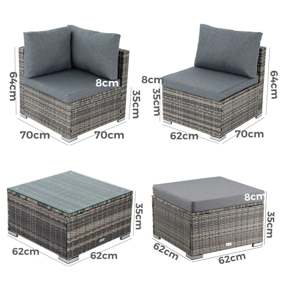 Perry 5-Seater Ottoman Style Outdoor Lounge Set - Grey - Nurns