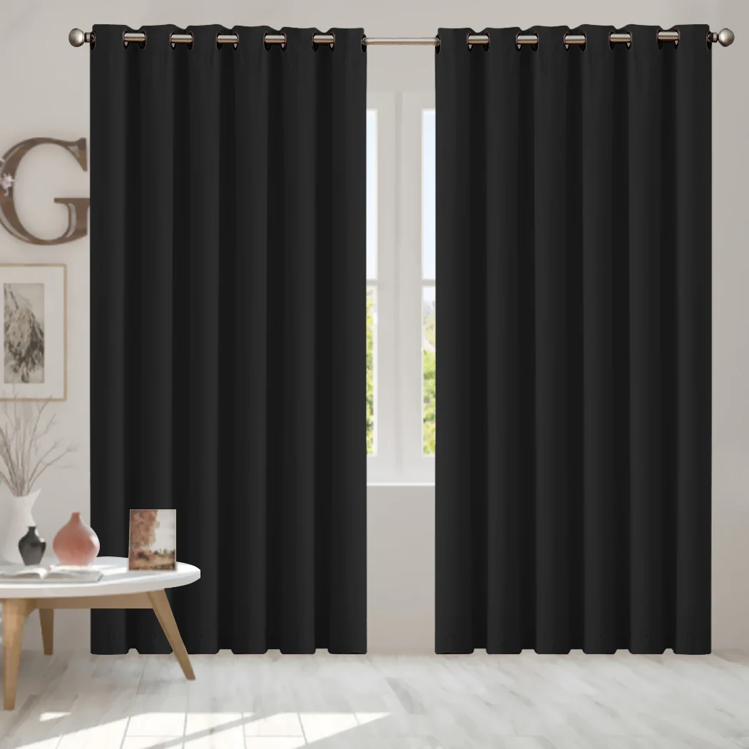 Set of 2 240x230cm Blockout Curtains Panels 3 Layers - Black - Nurns