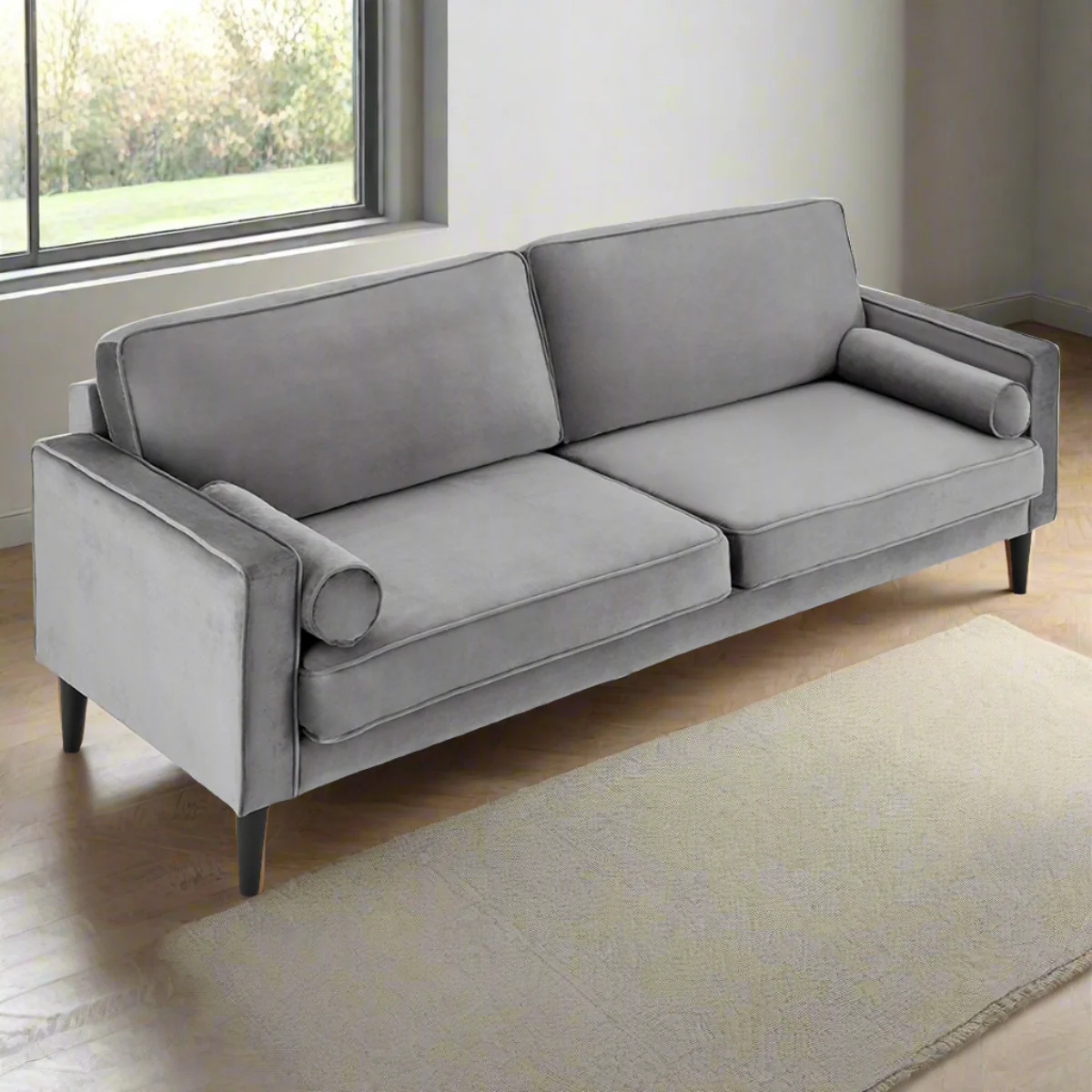 Melody 2-Seater Faux Velvet Suite Sofa Bed Lounge - Grey - Nurns