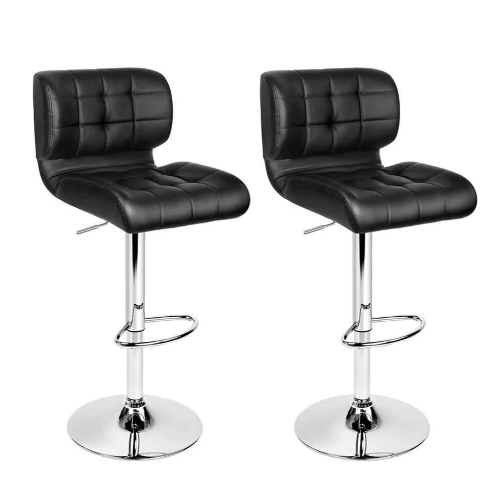 Set of 2 Genoa PU Leather Gas Lift Bar Stools - Black & Chrome - Nurns