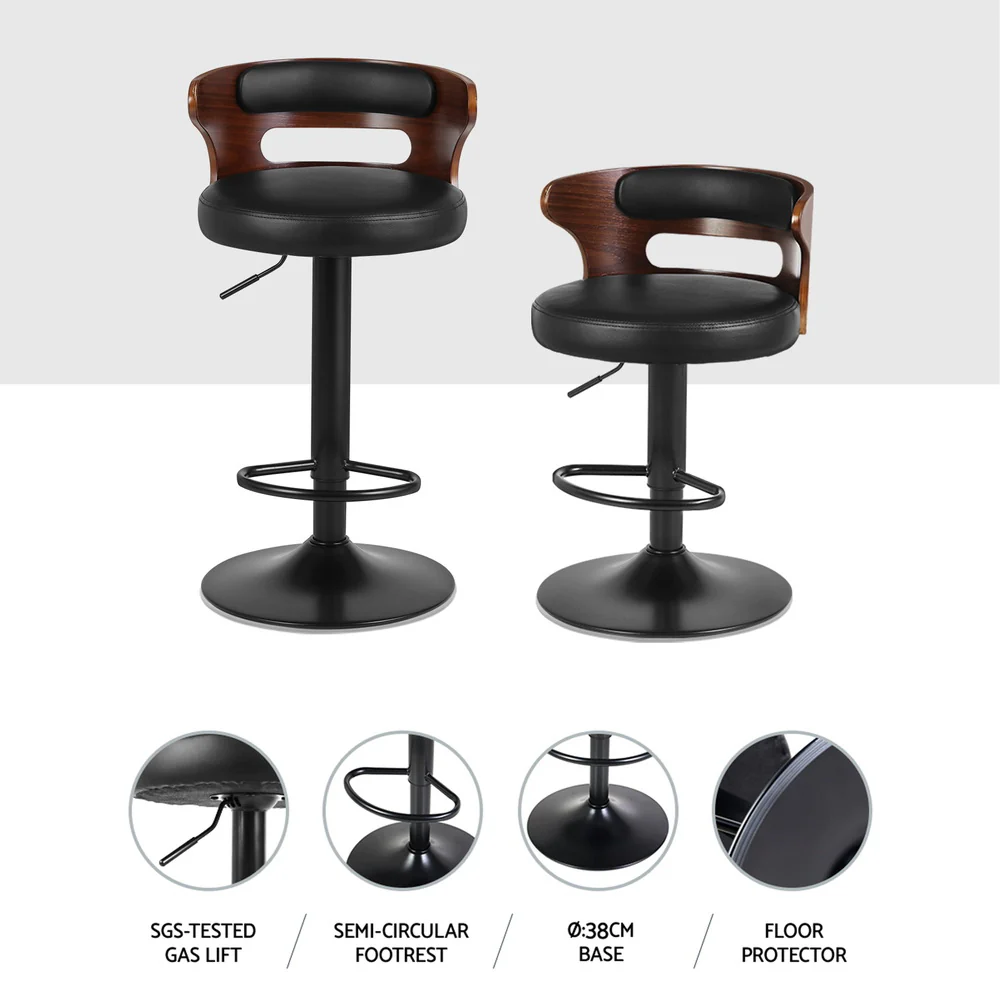 Set of 4 Caen Bar Stools Gas Lift Faux Leather - Brown and Black - Nurns