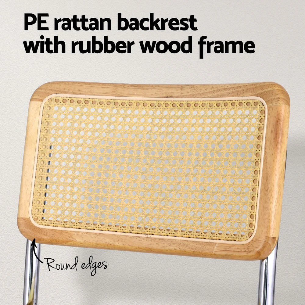 Agnes Set of 2 Dining Chairs Velvet Rattan Cantilever - Yellow - Nurns