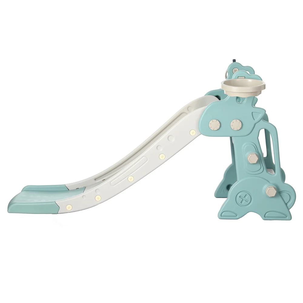 Kids Slide Set Basketball Hoop Ring Outdoor Playground Toy Deer 140cm Blue - Nurns