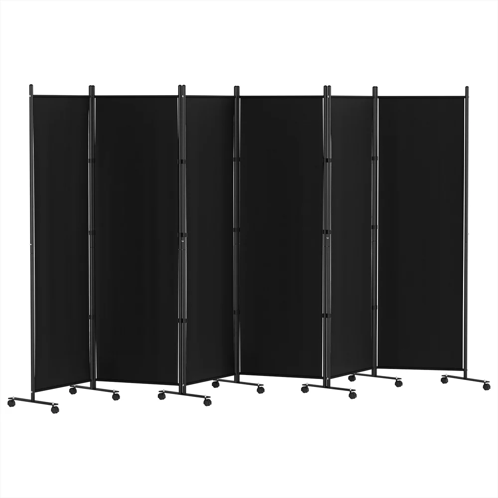 6 Panel Room Divider Screen 323cm Wheel Fabric - Black - Nurns