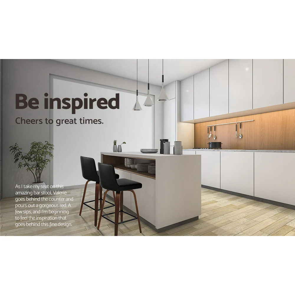 Set of 2 Florina Wooden PU Leather Bar Stool Wood Legs - Black & Brown - Nurns