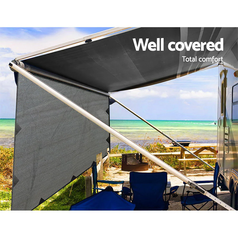 Caravan Privacy Screen Roll Out Awning 3.7X1.95M End Wall Side Sun Shade Grey - Nurns