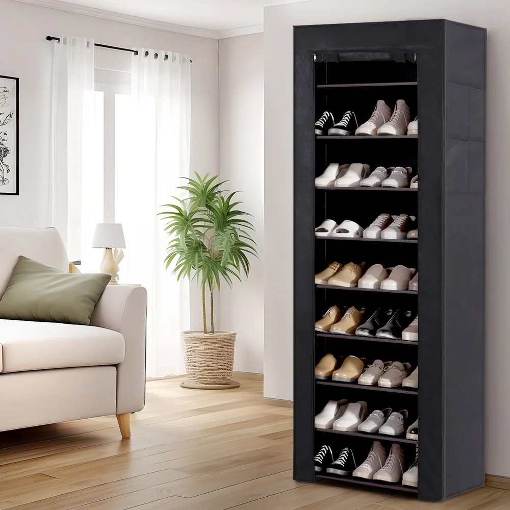 Artiss Shoe Rack Cabinet Removable Cover 10 tier Black - Nurns