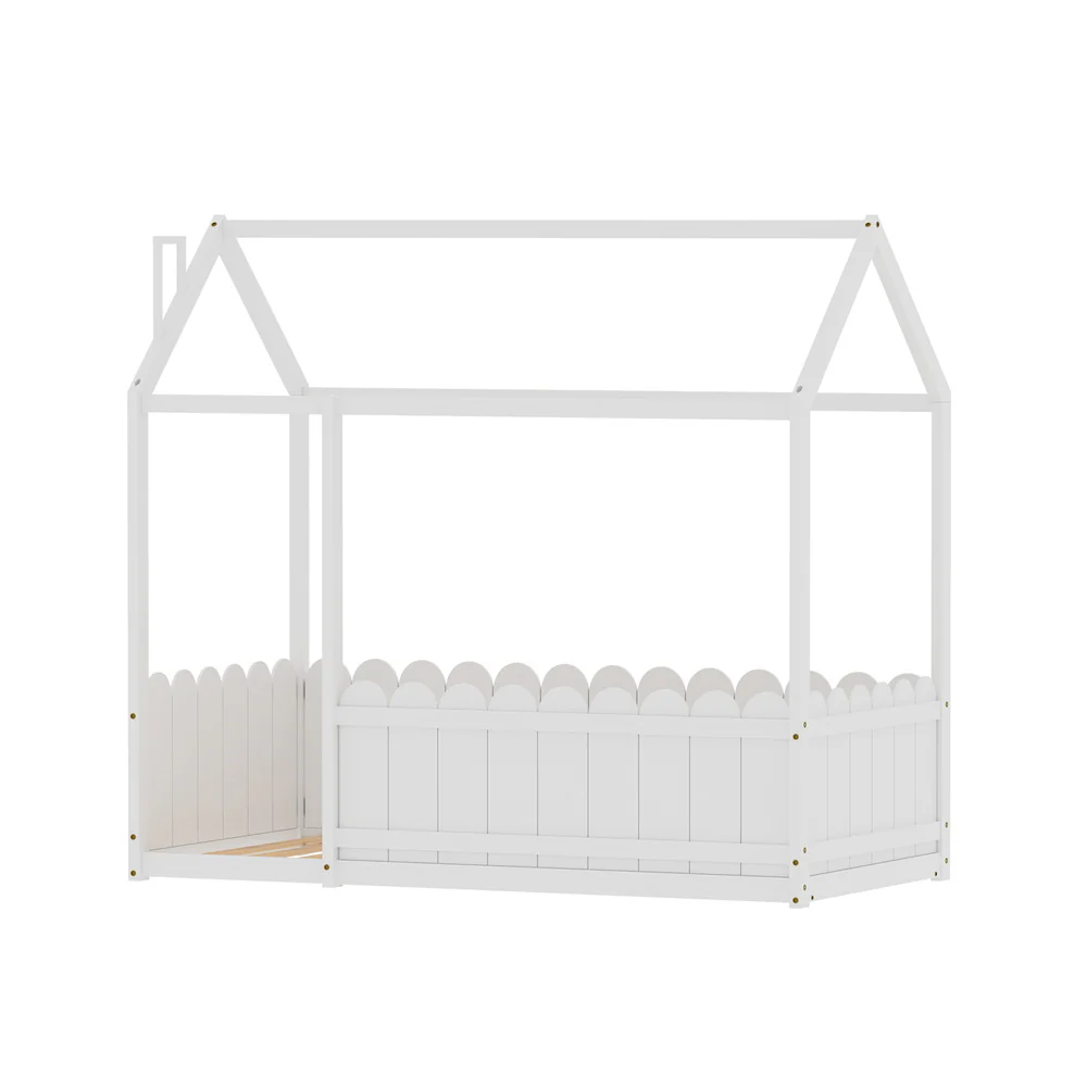 Lucy Bed Frame Wooden Kids House - White Single - Nurns