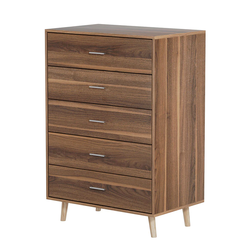 Artiss 5 Chest of Drawers - Walnut - Nurns