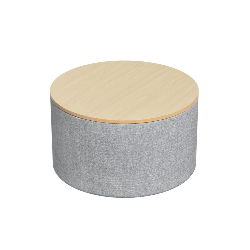 Storage Ottoman Blanket Box 60cm Linen Round - Grey - Nurns