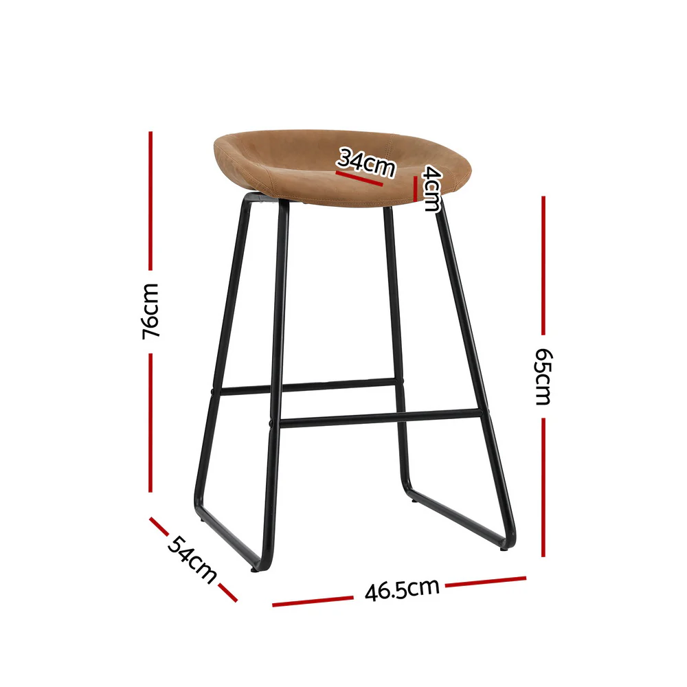 Set of 2 Caracas Bar Stools Kitchen Dining Chairs Counter Stool PU Leather Metal - Brown - Nurns