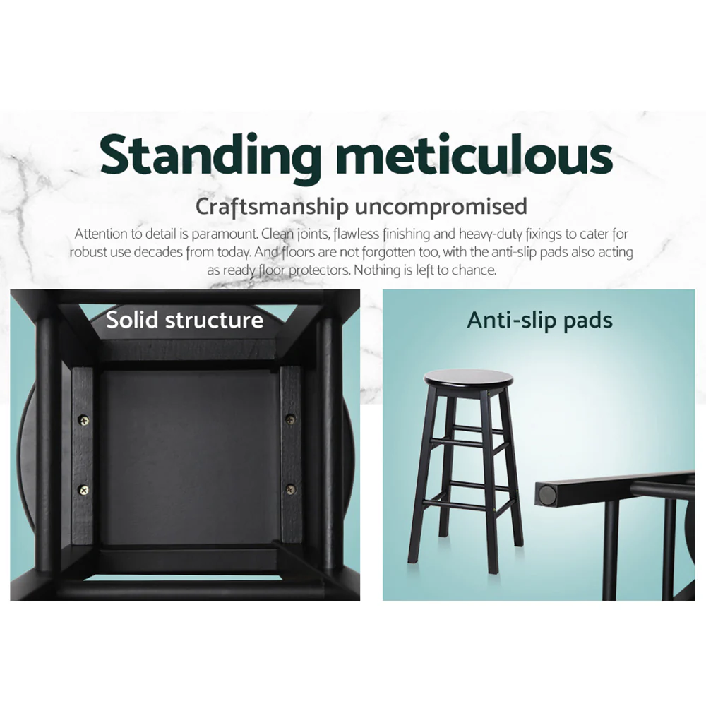 Set of 2 Lucerne Beech Wood Backless Bar Stools - Black - Nurns