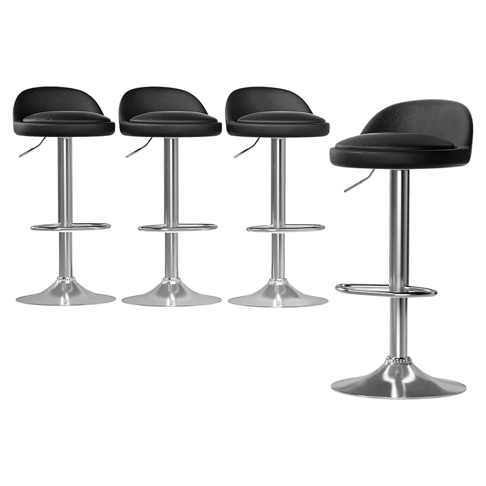 Set of 4 Hobart Bar Stools PU Leather Gas Lift - Black - Nurns
