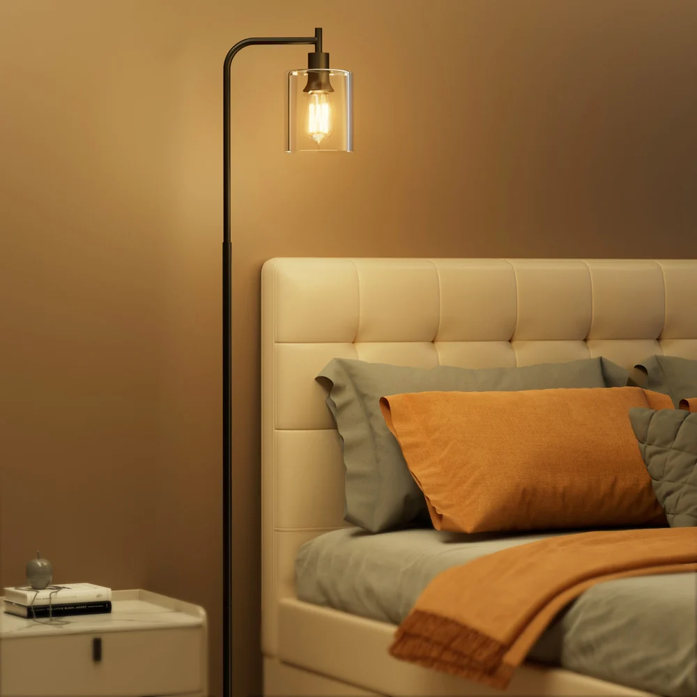 Floor Lamp Light Stand Modern Home Living Room Office Reading Glass Shade - Black - Nurns