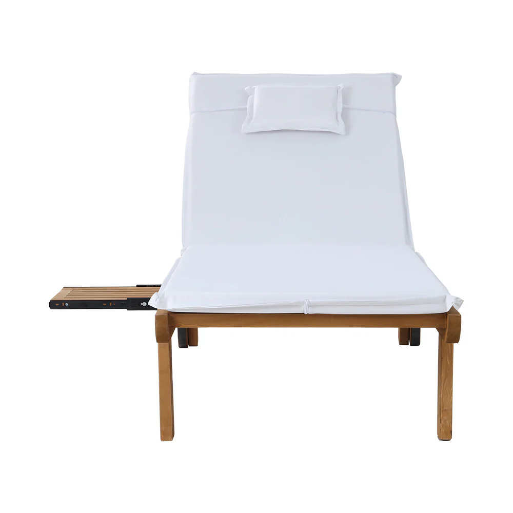 Manchester Set of 2 Outdoor Sun Lounger Wooden Lounge Day Bed Patio Outdoor Setting Furniture with Wheels - White - Nurns