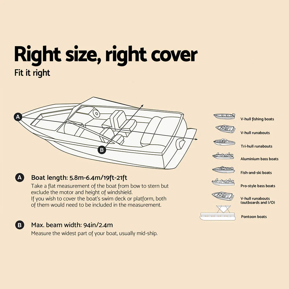 Boat Cover 19-21ft Trailerable Jumbo Marine Grade Heavy Duty - Grey - Nurns