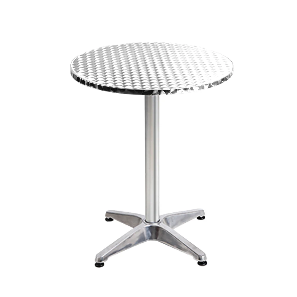 Marco Set of 4 Outdoor Bar Table Furniture Adjustable Aluminium Cafe Table Round - Silver - Nurns