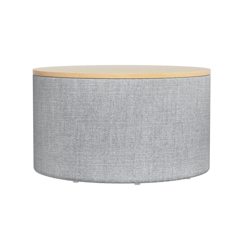 Storage Ottoman Blanket Box 60cm Linen Round - Grey - Nurns
