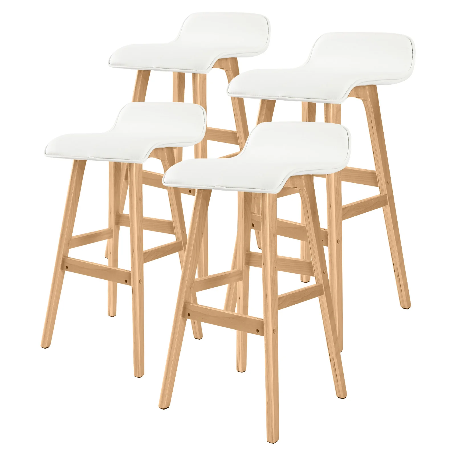 Set of 4 Cardiff Wooden Bar Stool Dining Chair Leather - White - Nurns