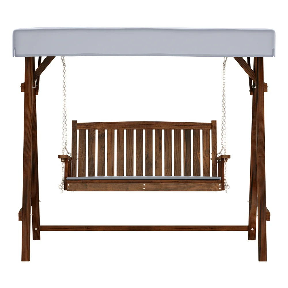 Fince 3 Seater Wooden Swing Chair Garden Bench Canopy - Charcoal - Nurns