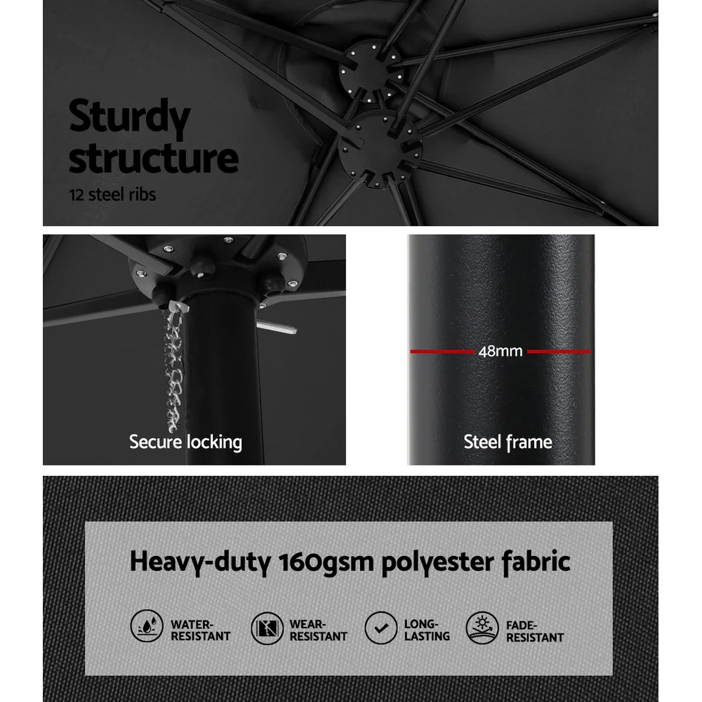 Instahut 4.57m Outdoor Umbrella w/Base Stand Beach Pole Garden Tilt Black - Nurns