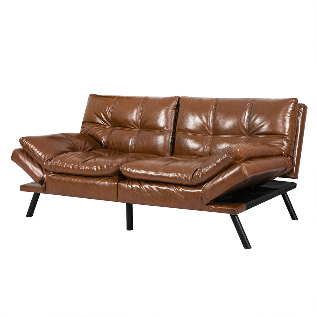 Margot 2-Seater Sofa Bed Futon Recliner Lounge - Brown - Nurns