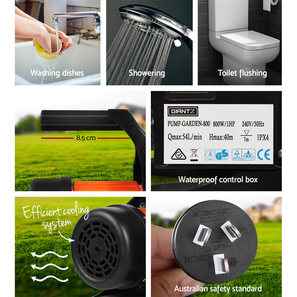 Garden Water Jet Pump High Pressure 800W Tank Rain Farm Irrigation Yellow - Nurns