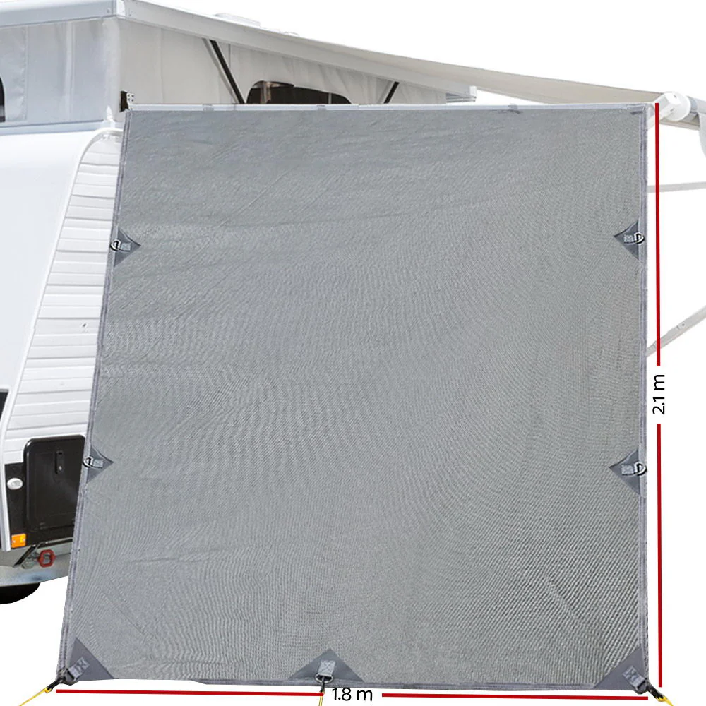 Caravan Privacy Screen Roll Out Awning 2.1x1.8M Sun Shade Pop Top End Wall Grey - Nurns