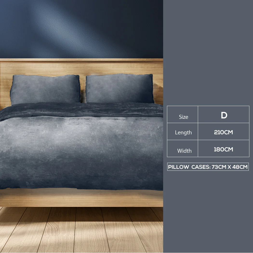 DOUBLE Luxury Flannel Quilt Cover with Pillowcase - Dark Grey - Nurns