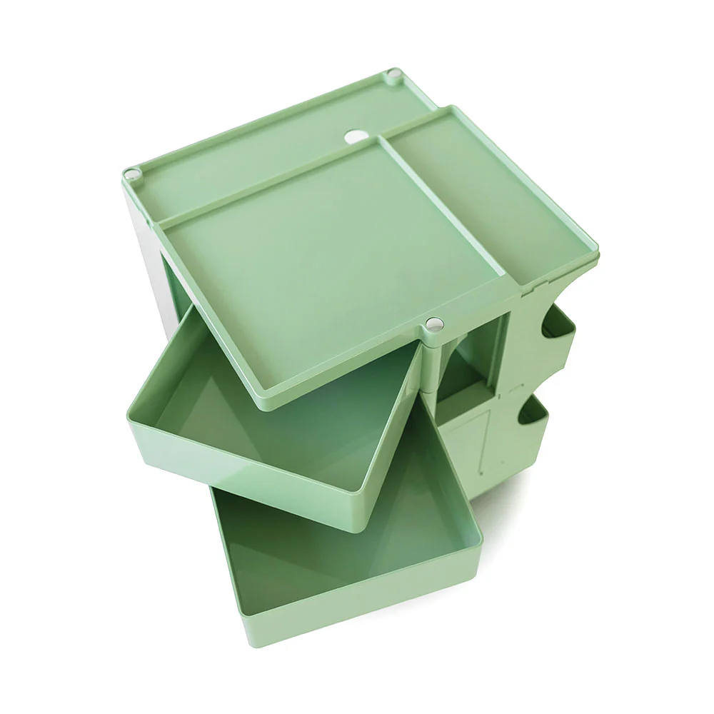 Vernon PP Plastic Bedside Tables Side Tables Nightstand Organizer Replica Boby Trolley 3 Tier with 2 Drawers - Green - Nurns