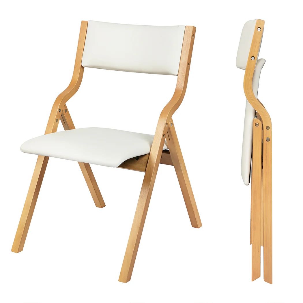 Romilly Set of 2 Dining Chairs Foldable PU - Beige - Nurns