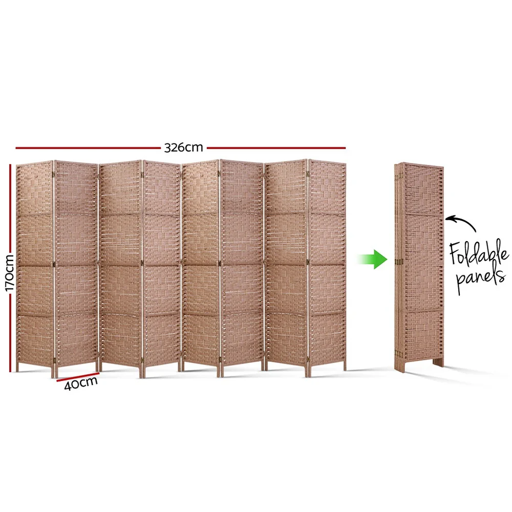 8 Panel Room Divider Screen 326x170cm Woven - Natural - Nurns
