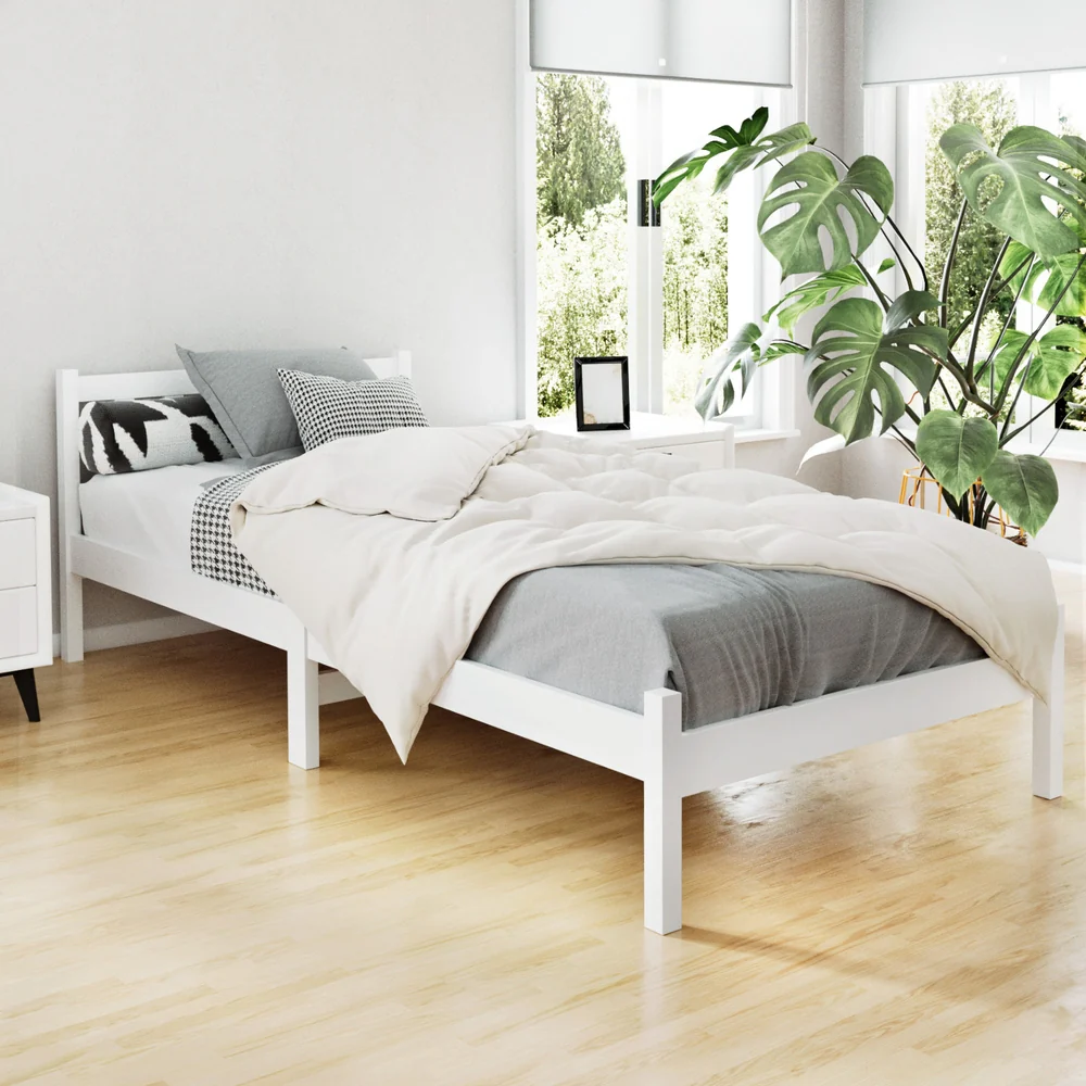 Seville Wooden Bed Frame Pine Timber no Drawers - White Single - Nurns