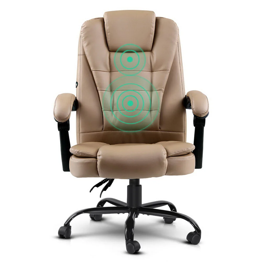 Artiss Massage Office Chair Executive Computer Gaming Chairs Brown PU Leather Espresso - Nurns